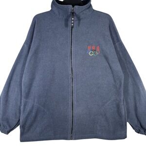 VINTAGE USA Olympics Fleece Jacket Men's XL Full Zip Logo Gray Made In USA